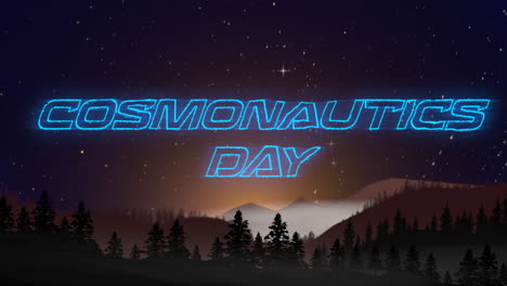 Tag-Der-Kosmonautik-Neonschild-Leuchtet-Vor-Sternenklarem-Nachthimmel