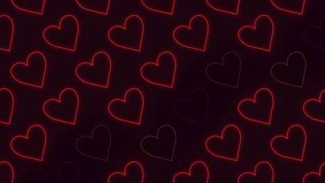Glowing-red-hearts-pattern-on-black-background-a-floating