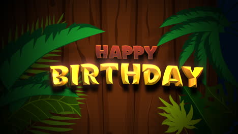 Geburtstagsgrußkarte-Mit-Dschungelmotiven-Und-Holzbrett-Hintergrund