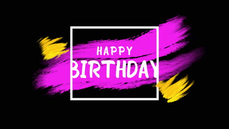 Colorful-birthday-greeting-card-with-yellow-and-pink-brush-stroke-on-black