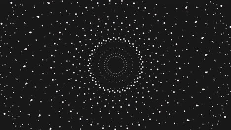 Symmetrische-Kreise-Kompliziertes-Weißes-Punktmuster-Auf-Schwarzem-Hintergrund