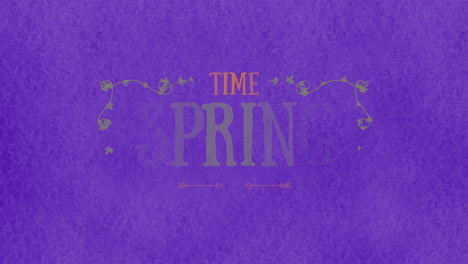 Verspielt-Zeitlos-Handgeschriebene-Zeit-Frühling-Leuchtet-Auf-Einem-Violetten-Hintergrund