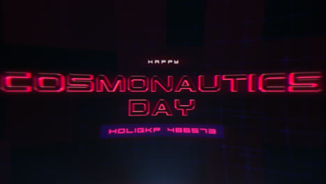 Futuristic-neon-Cosmonautics-Day-shines-in-red-and-blue-with-neon-glow-on-black-background