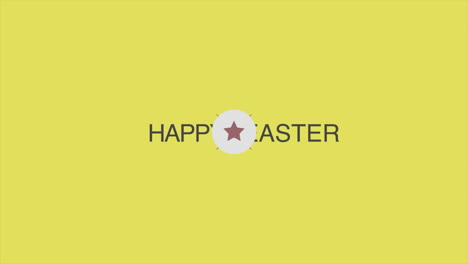 Feiern-Sie-Ostern-Mit-Freude,-Leuchtend-Gelbem-Hintergrund,-Frohe-Ostern-In-Schriftart-Mit-Rotem-Stern