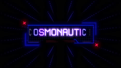 Modern-neon-sign-illuminates-Cosmonautics-Day-in-futuristic-font-on-grid-background