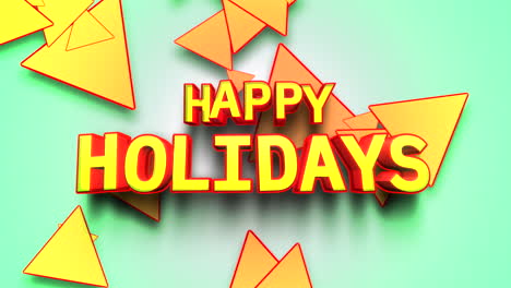 Vibrantes-Felices-Fiestas-En-3D-Hechas-De-Coloridos-Triángulos-Apilados-Sobre-Fondo-Degradado-Verde-Y-Azul