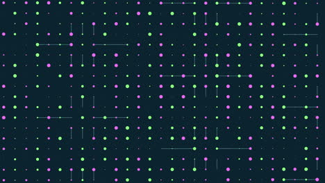 Symmetrical-grid-of-purple-and-green-dots-on-dark-background
