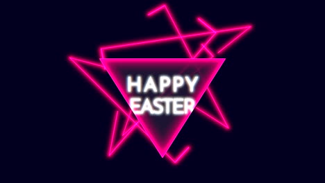 Neon-pink-triangle-pyramid-with-Happy-Easter-in-bold-letters-on-a-dark-blue-background