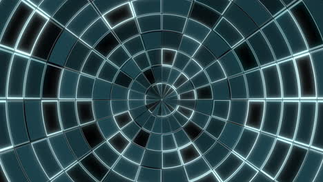Kreisförmiges-Gitter-Aus-Blau-Schattierten-Quadraten-In-Futuristischem-3D-Rendering