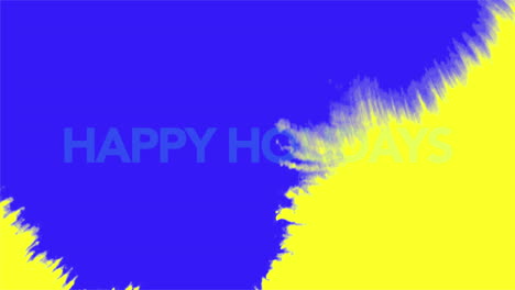 Texto-Vibrante-De-Felices-Fiestas-En-Azul-Y-Amarillo-En-Degradado-Con-Detalles-De-Pincelada