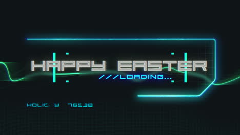 Futuristic-Happy-Easter-neon-sign-glowing-in-blue-with-green-line