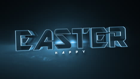 Vibrant-3d-Happy-Easter-in-blue-neon-light-on-dark-background