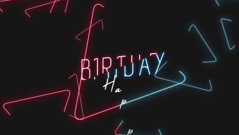 Vibrant-neon-birthday-greeting-red-and-blue-Happy-Birthday-lights-shine-on-black-background