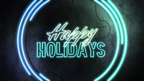 Vibrant-Happy-Holidays-neon-sign-lights-up-a-dark-textured-wall