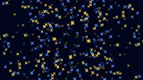 Intricate-cross-pattern-yellow-and-blue-dots-on-black-background