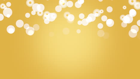Bright-and-minimalistic-yellow-background-with-floating-white-dots-and-flowers