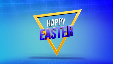 Cheerful-easter-banner-with-triangle-shape-and-yellow-Happy-Easter-on-blue-background