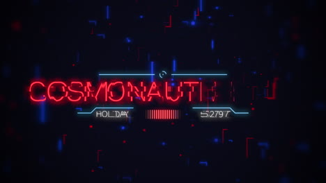 Neon-Cosmonautics-in-futuristic-font-lights-up-in-striking-red-and-blue-on-grid-background