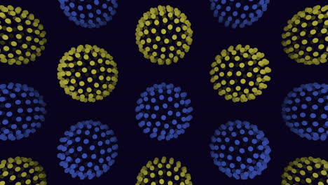 Shimmering-metallic-circles-blue-and-yellow-pattern-on-black-background
