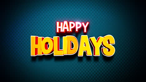 Colorful-greeting-card-Happy-Holidays-in-diagonal-red-and-yellow-letters-on-blue-diamond-background