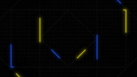 Geometric-art-blue-triangle-and-yellow-square-on-black