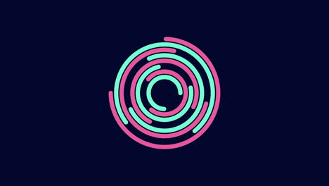 Spiraling-circle-of-pink-and-blue-circles-on-dark-background