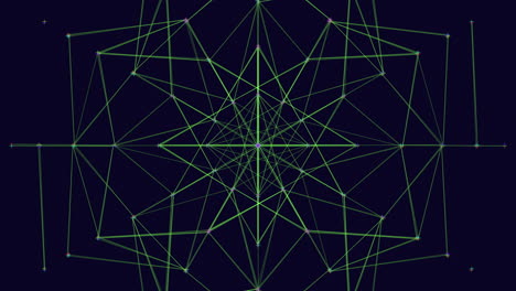 Leuchtend-Grünes-Netzwerk-Aus-Linien-Und-Punkten,-Beleuchtet-In-Der-Dunkelheit