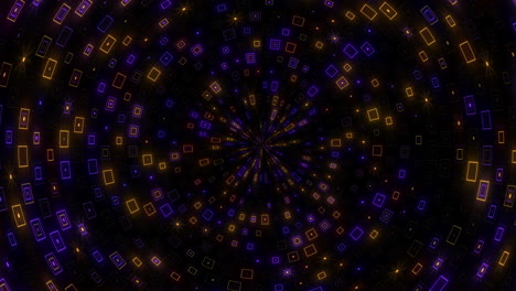 Spiralförmiges,-Futuristisches-Digitales-Mosaik-Kunstwerk-Mit-überlappenden-Quadraten-In-Lila,-Orange-Und-Gelb