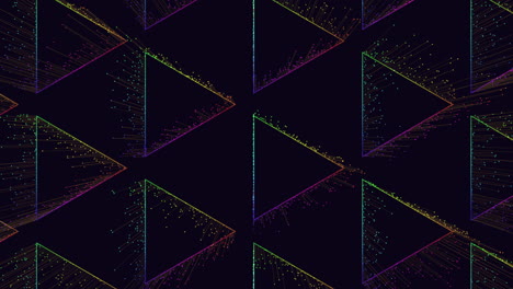 Colorido-Patrón-Simétrico-De-Triángulos-Con-Finas-Líneas-Punteadas-Sobre-Fondo-Negro