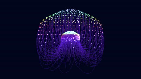 Glowing-3d-jellyfish-made-of-lines-and-dots-floats-in-air,-creating-illusion-of-movement-and-depth