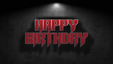 Shimmering-metal-birthday-card-with-bold-red-letters-on-dark-background
