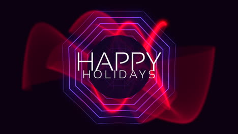 Happy-Holidays-text-with-futuristic-red-and-black-circle-design-with-abstract-lines
