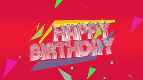 Tarjeta-De-Cumpleaños-Geométrica-Colorida-Con-Feliz-Cumpleaños-Sobre-Fondo-Rojo