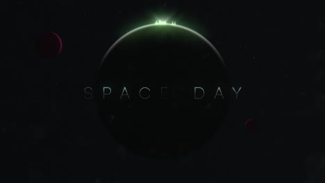Texto-Del-Día-Espacial-Con-Un-Planeta-Verde-Brillante-En-La-Oscuridad-Celestial
