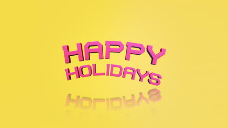 Shimmering-Happy-Holidays-greeting-in-pink-and-yellow-on-reflective-yellow-background