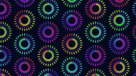 Glowing-circles-vibrant-seamless-pattern-on-black-background