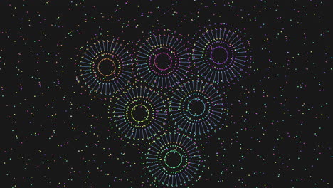 Vibrant-pattern-of-colorful-circles-on-black-background