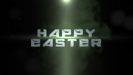 Glowing-green-letters-illuminate-dark-background,-spelling-Happy-Easter