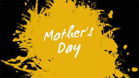 Leuchtend-Gelbe-Farbspritzer-Mit-Muttertag-In-Weiß-Auf-Schwarzem-Hintergrund