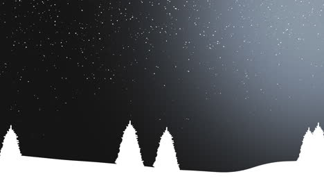 Paisaje-Nevado-Estrellado-Con-árboles-En-Blanco-Y-Negro