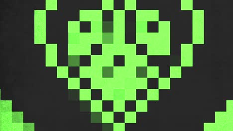 Bewitching-pixelated-skull-with-green-glowing-eyes-on-black-background