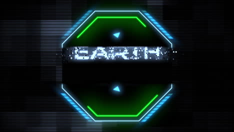 Earth-Day-neon-sign-futuristic-font,-glowing-lines-on-checkerboard-background