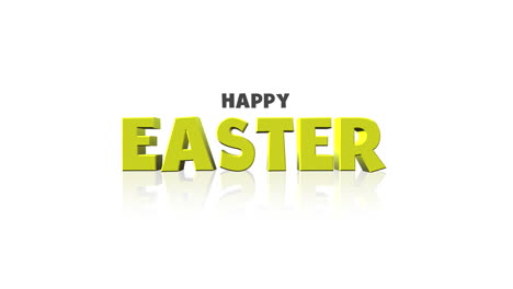 Reflective-Happy-Easter-greeting-card-yellow-letters-on-white-background