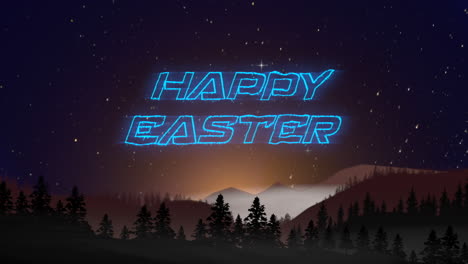 Neon-Happy-Easter-sign-shines-against-majestic-mountain-landscape
