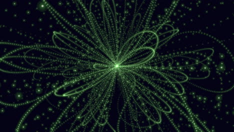 Spiralförmige-Grüne-Linien-Und-Punkte-Auf-Dunklem-Hintergrund