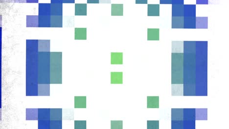 Patrón-Dinámico-Pixelado-Con-Cuadrados-Azules,-Verdes-Y-Blancos-En-Formación-De-Cuadrícula.