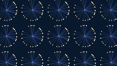 Dynamic-blue-and-yellow-pattern-of-interconnected-circles-and-lines