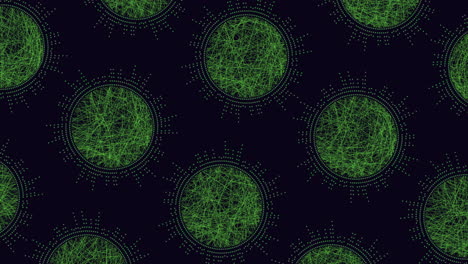 Spiraling-green-dots-in-circular-pattern-on-black-background