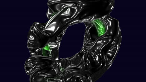 Rätselhaftes-Schwarzes-Flüssiges-Objekt-Mit-Leuchtend-Grünem-Licht,-In-Der-Luft-Schwebend