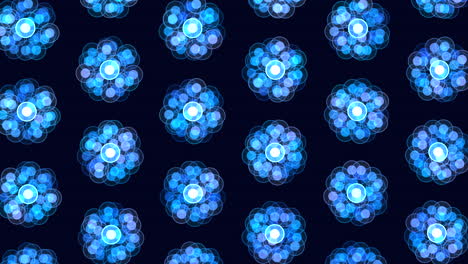 Radiant-blue-flower-pattern-on-black-background-a-glowing-floral-delight